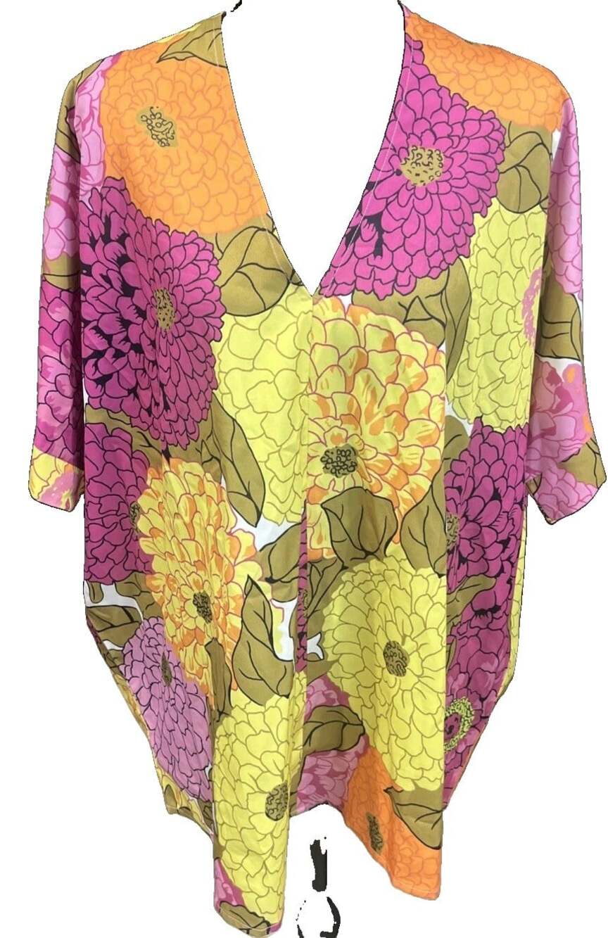 Jodifl Womens Floral Long Sleeve V-Neck Oversized Relaxed Blouse Size Large Boho
